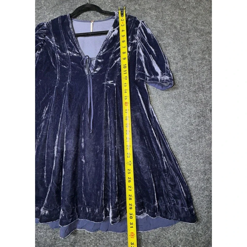 Free People Purple Velvet Mini Dress Top Lace Up V-Neck Puff Sleeve Size M